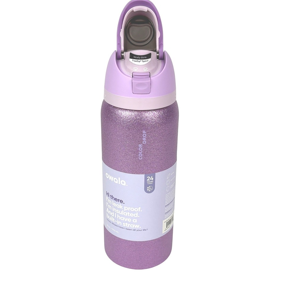 Owala FreeSip 24oz Water Bottle Color Drop Dreamy Purple Glitter Stainless Steel - Picture 2 of 6